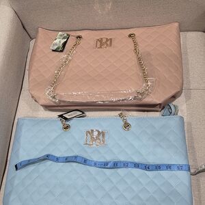 Badgley Mischka Quilted Tote Bag - Pink and Blue